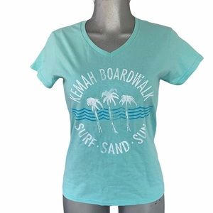 Surf T Shirt Kemah Boardwalk Blue/White Beach Coastal Surfing Palm Trees Small